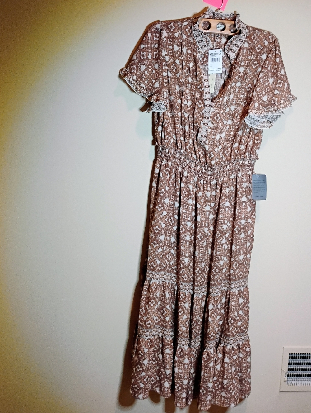 Max Studio Brown Printed Flutter Sleeve Tiered Maxi Dress Sz 1X